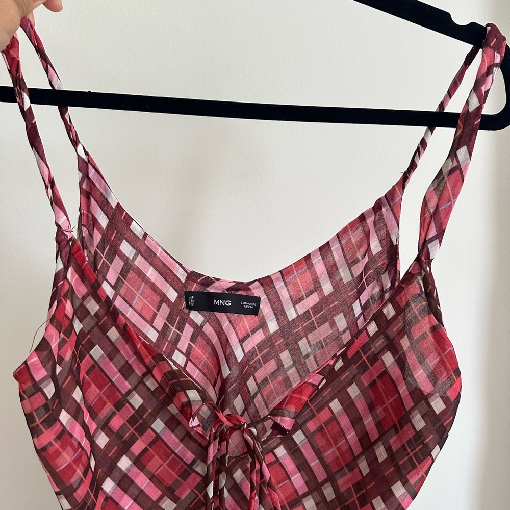 Mango Pink Checkered Chemise Dress